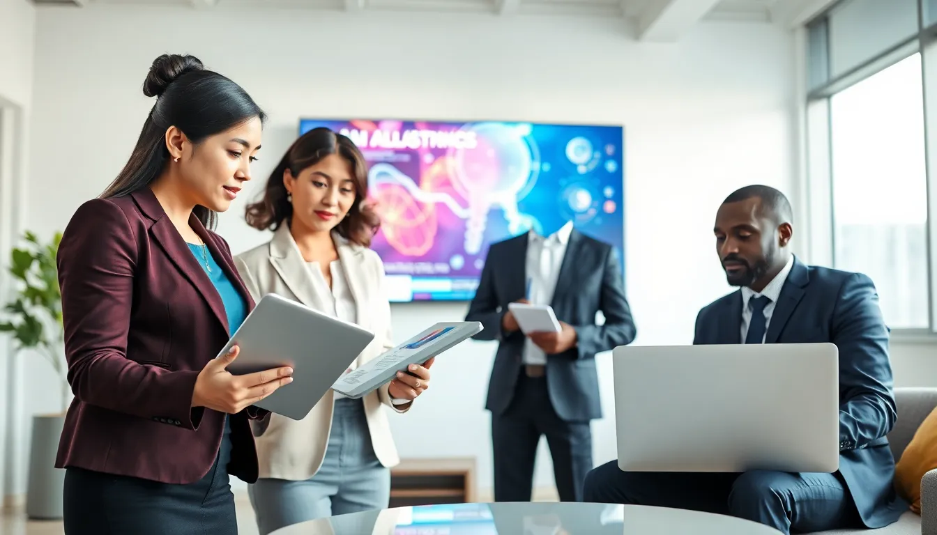 team collaborating on technology trends in a modern office setting.
